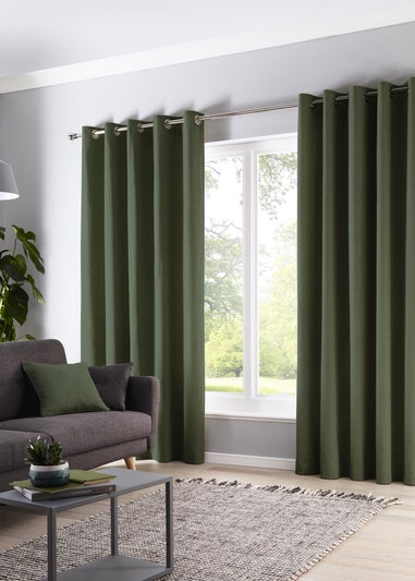 Fusion Cannes Woven Bottle Green Eyelet Curtains