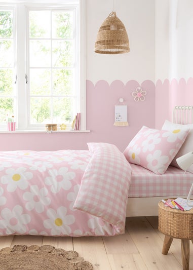 Bedlam Retro Daisy Reversible Pink Duvet Cover Set