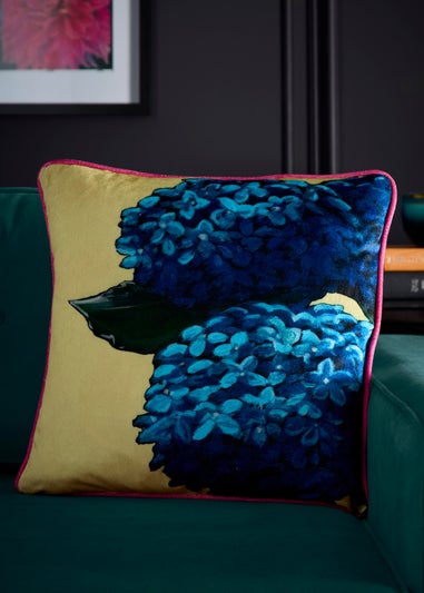 Laurence Llewelyn-Bowen Hiyah Hydrangea Velvet Green Filled Cushion