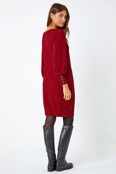 Roman Red Button Detail Knitted Jumper Dress