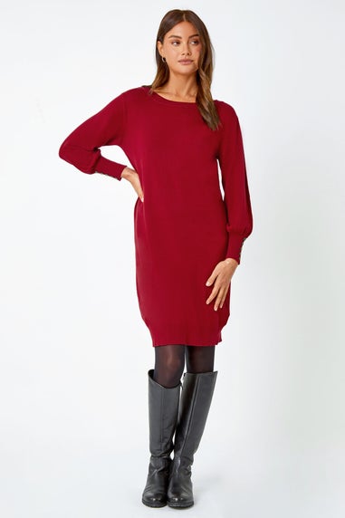 Roman Red Button Detail Knitted Jumper Dress