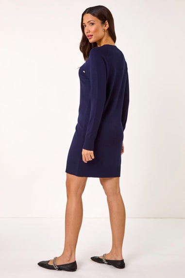 Roman Navy Plain Button Detail Knitted Dress