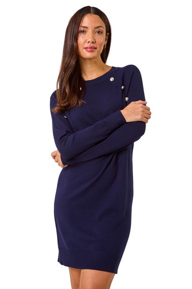 Roman Navy Plain Button Detail Knitted Dress