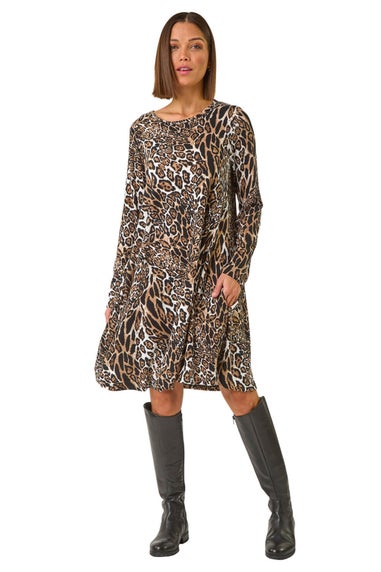 Roman Natural Animal Print Swing Dress