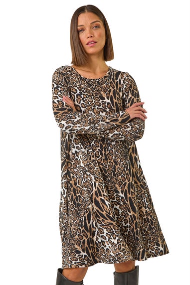 Roman Natural Animal Print Swing Dress