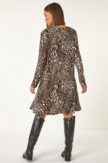 Roman Natural Animal Print Swing Dress