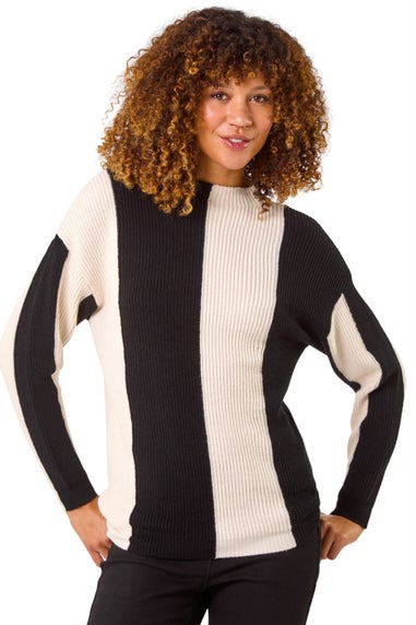 Roman Black Colour Block Soft Knit Jumper