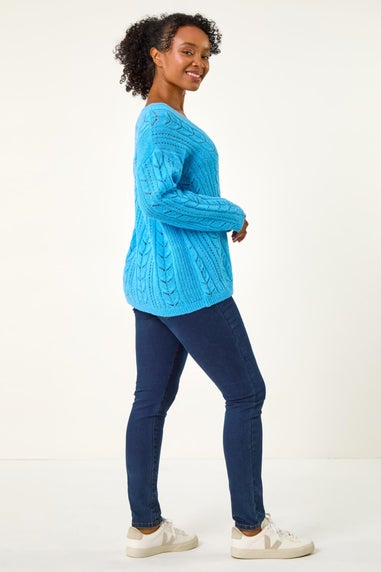 Roman Blue Petite V-Neck Knit Jumper