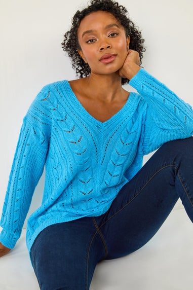 Roman Blue Petite V-Neck Knit Jumper