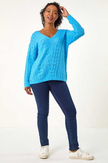 Roman Blue Petite V-Neck Knit Jumper