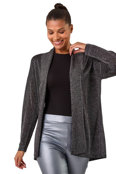 Roman Black Shimmer Longline Knit Cardigan