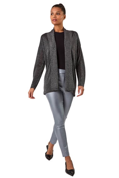 Roman Black Shimmer Longline Knit Cardigan
