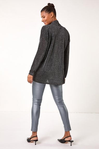Roman Black Shimmer Longline Knit Cardigan