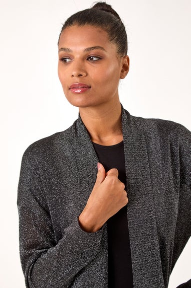 Roman Black Shimmer Longline Knit Cardigan