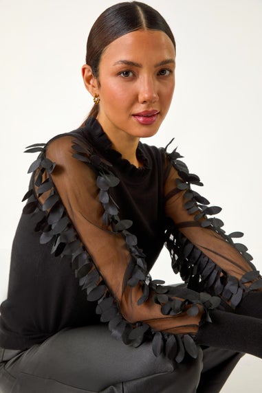 Roman Black Sheer Feather Sleeved Jumper