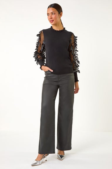 Roman Black Sheer Feather Sleeved Jumper