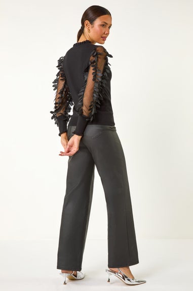 Roman Black Sheer Feather Sleeved Jumper
