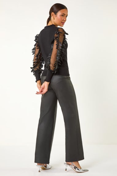 Roman Black Sheer Feather Sleeved Jumper