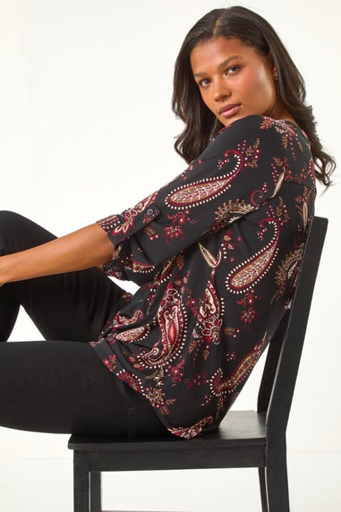 Roman Red Textured Paisley Print Shirt