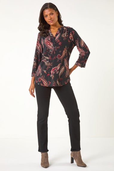 Roman Red Textured Paisley Print Shirt