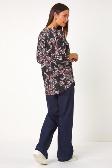 Roman Coral Floral Print Stretch Shirt