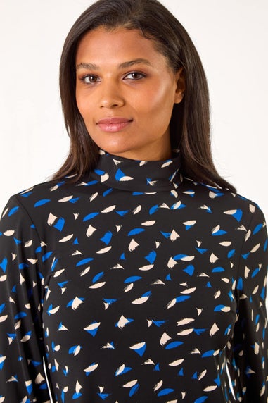 Roman Blue Abstract Print High Neck Tunic Top