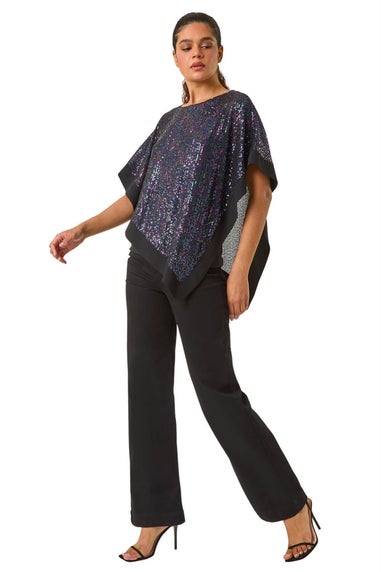 Roman Purple Sequin Overlay Stretch Tunic Top