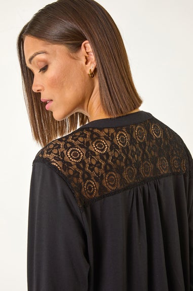 Roman Black Lace Trim Buttoned Shirt