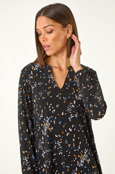 Roman Black Abstract Print V-Neck Tunic Top