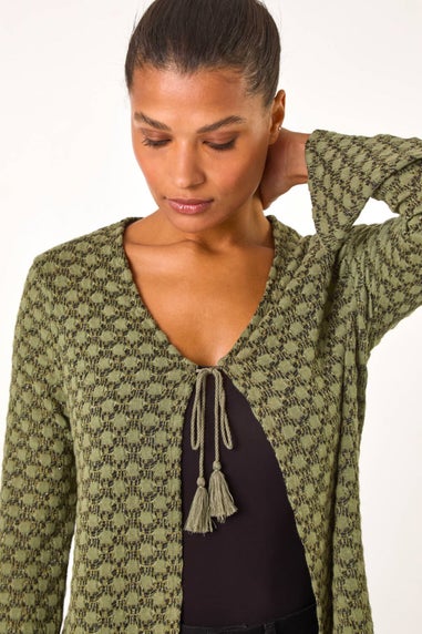 Roman Khaki Metallic Knit Tie Front Cardigan