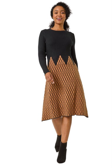 Roman Rust Petite Contrast Knit Dress