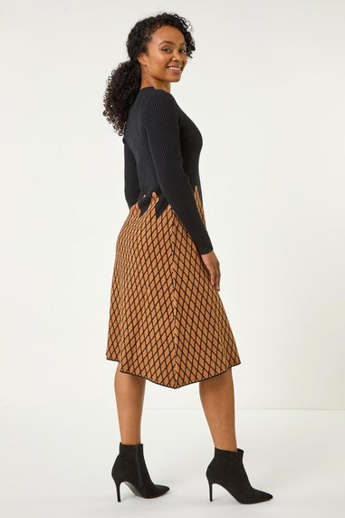 Roman Rust Petite Contrast Knit Dress