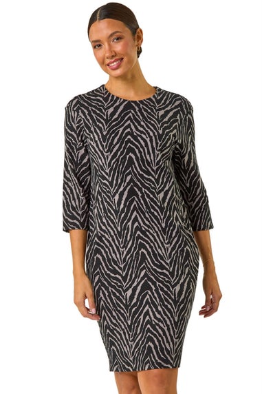 Roman Dark Grey Animal Print Pocket Shift Stretch Dress