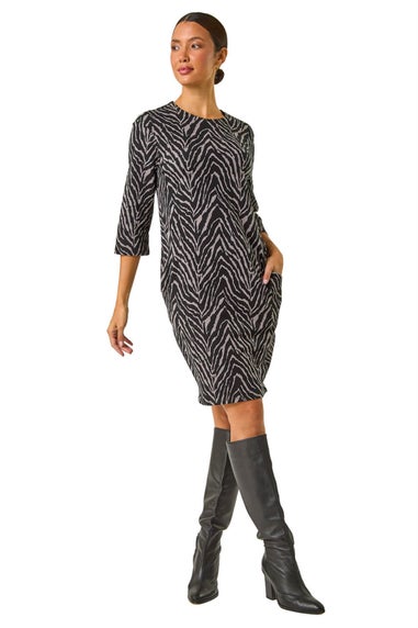 Roman Dark Grey Animal Print Pocket Shift Stretch Dress