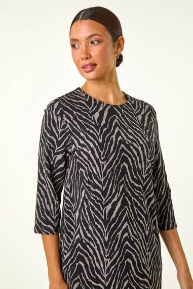 Roman Dark Grey Animal Print Pocket Shift Stretch Dress