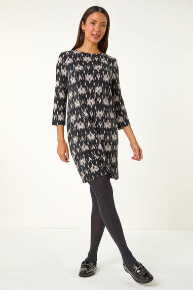 Roman Dark Grey Abstract Zip Trim Shift Dress