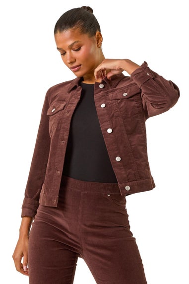 Roman Chocolate Corduroy Pocket Detail Stretch Jacket