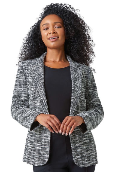 Roman Black Petite Cotton Blend Boucle Blazer