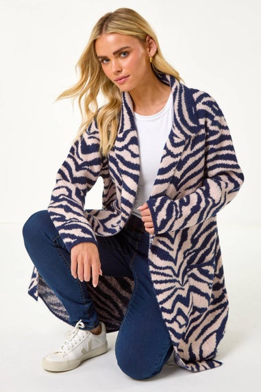 Roman Navy Petite Animal Print Knit Coatigan