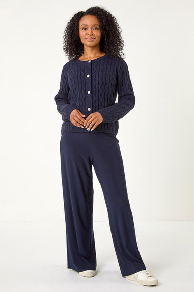 Roman Navy Petite Cable Button Down Cardigan