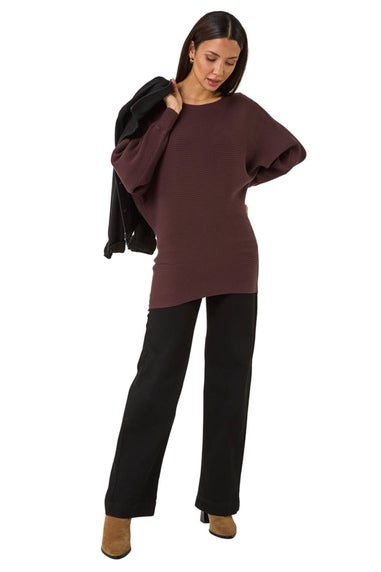 Roman Chocolate Ribbed Batwing Knit Jumper