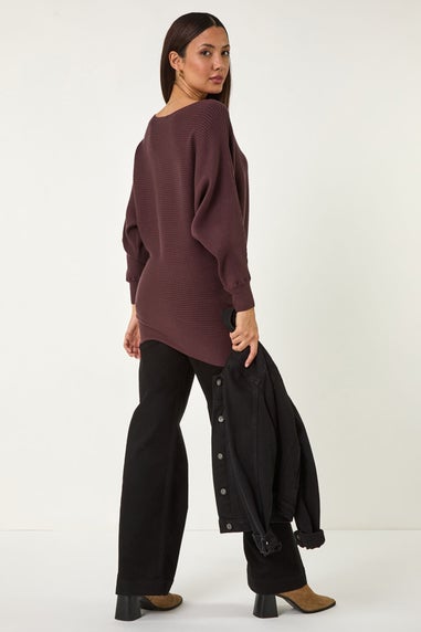 Roman Chocolate Ribbed Batwing Knit Jumper