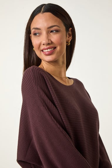 Roman Chocolate Ribbed Batwing Knit Jumper