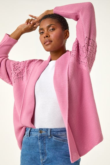 Roman Pink Edge to Edge Pointelle Knit Cardigan