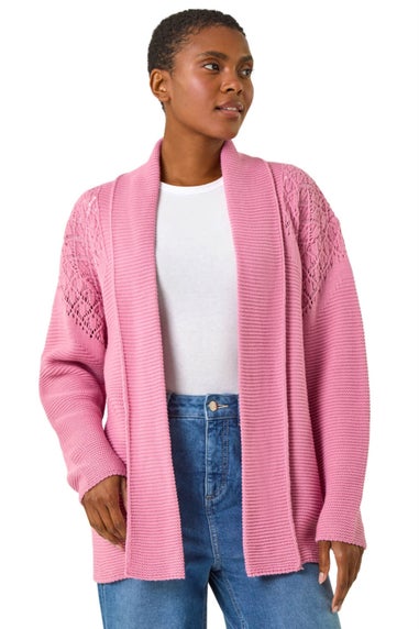 Roman Pink Edge to Edge Pointelle Knit Cardigan