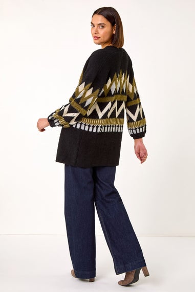Roman Khaki Aztec Jacquard Knit Cardigan