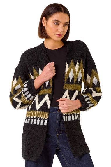 Roman Khaki Aztec Jacquard Knit Cardigan
