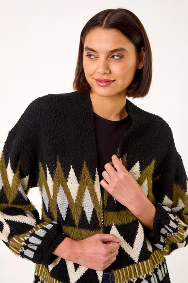 Roman Khaki Aztec Jacquard Knit Cardigan
