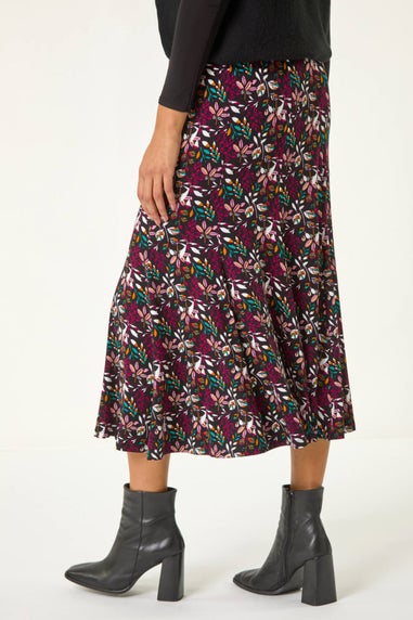 Roman Maroon Leaf Print Panel Skirt