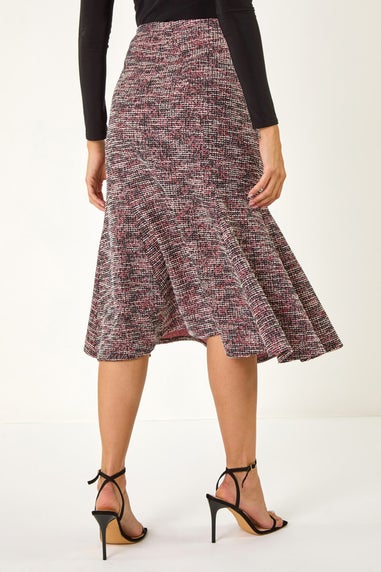 Roman Red Textured Boucle Panel Stretch Skirt